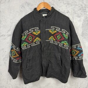 Parvati Diffusion Wool Zip Up Jacket‎ M Aztec Southwestern Black Nepal Boho